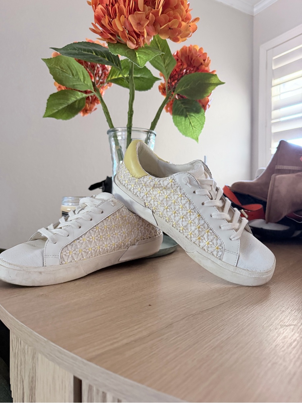 Dolce Vita White Sneakers with Yellow Accents